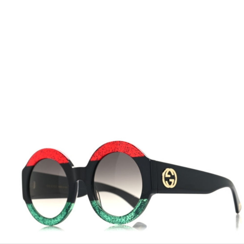 Gucci Black and Red Round Frame Sunglasses